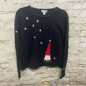 Northern Isles Black Wool Blend Christmas Gnome Knit Sweater